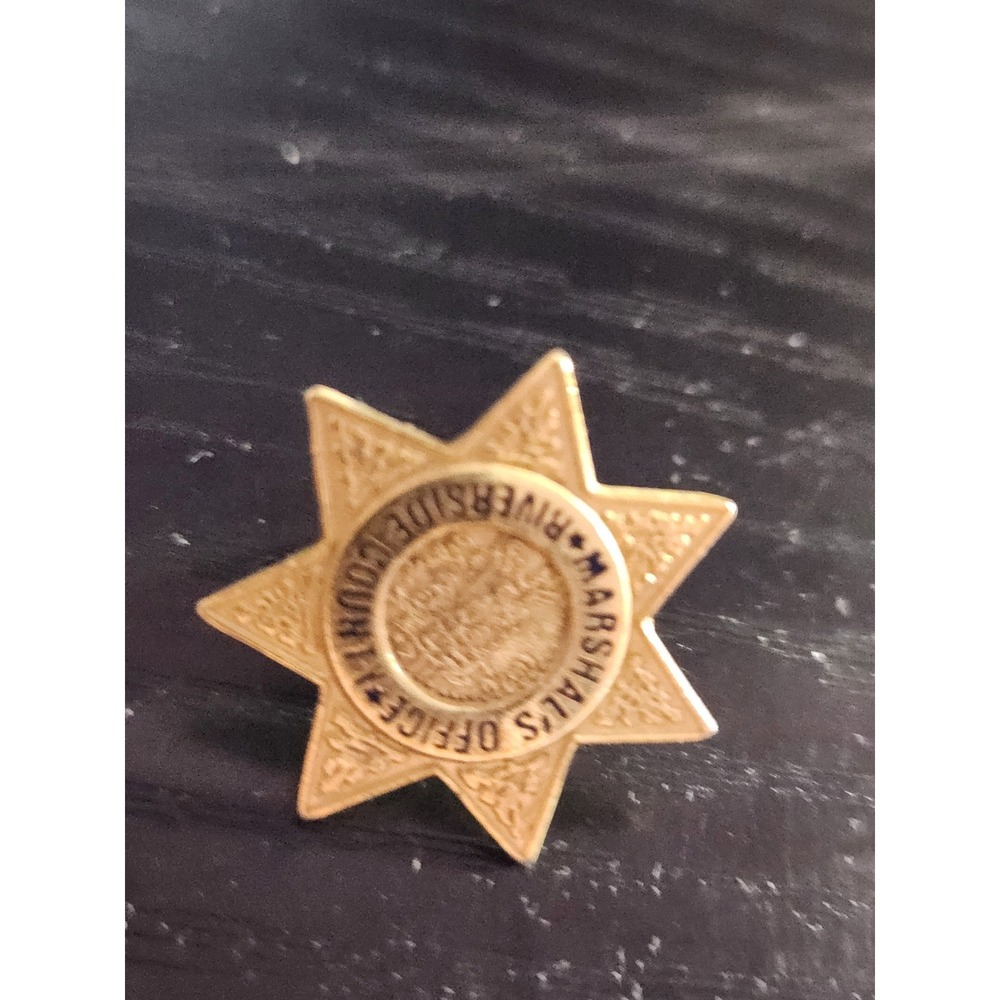Riverside County Marshal's Office Seven Point Star Lapel Pin Gold Tone‎ Vintage